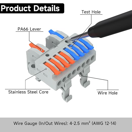 3Pcs Lever Wire Connectors, 2 in 8 Out, 4-2.5 mm² | 4-2.5 mm² Quick Wiring DIN - Image 5
