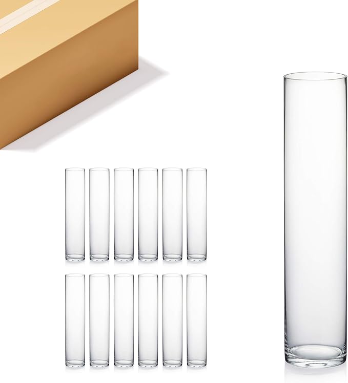 WGVI Quality Thick Weighted Tall Clear Cylinder Glass Vases, Flower Arrangement by WGVInternational-OpusGlassware