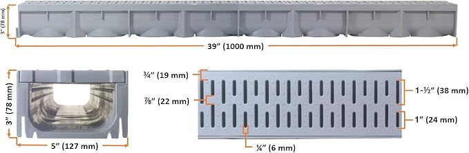 URA WATER - Model UA-100 - Drainage Trench Set - Channel Drain - Gray Plastic - - Image 2