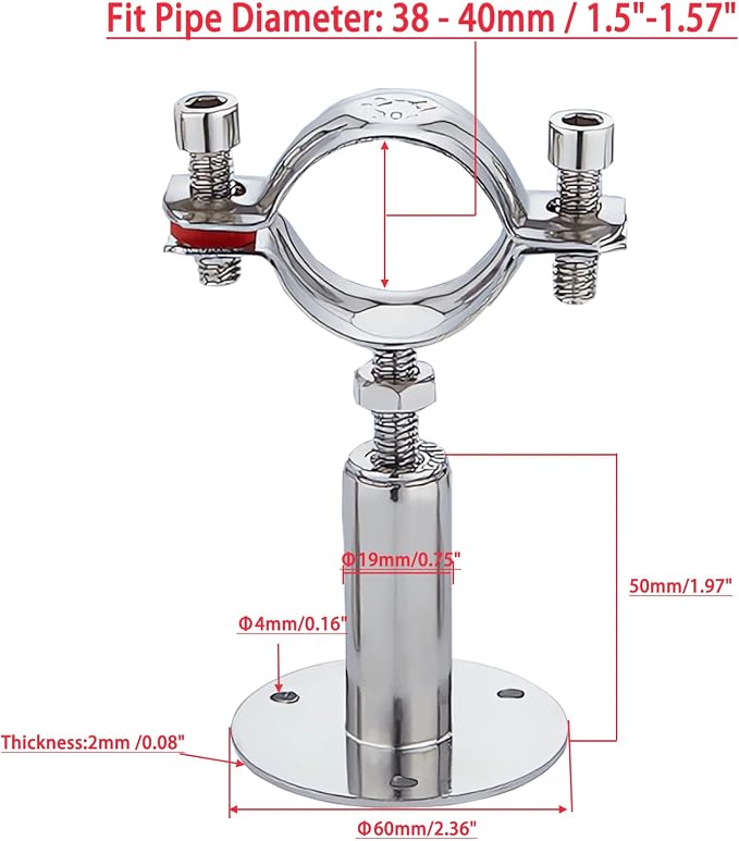 2PCS wall Mount Ceiling Mount Pipe 304 Stainless Steel Pipe Supports Pipe - Image 3