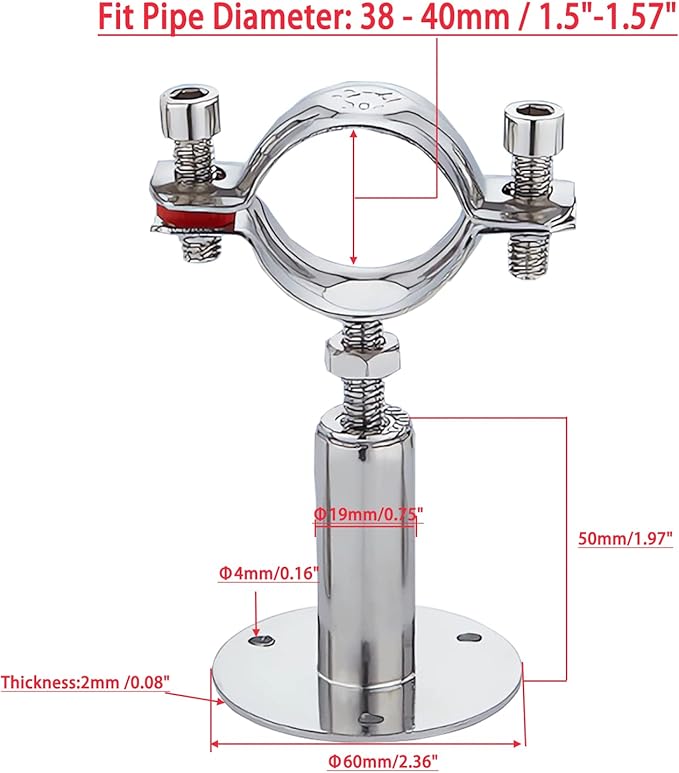 2PCS wall Mount Ceiling Mount Pipe 304 Stainless Steel Pipe Supports Pipe - Image 2