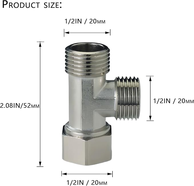 Brass 1/2" MxFxM T-Type Tee, 3-Way Splitter | - Image 4