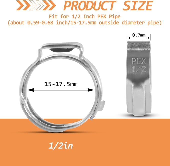 130PCS Stainless Steel Single Ear Hose Clamps 1/2 Inch PEX Cinch Clamps - Image 2