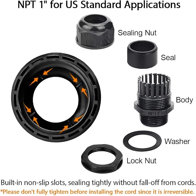 28 Pack NPT 1/4" 1/2" 3/4" Cable Glands Kit Waterproof Adjustable 4-18mm Cable - Image 4