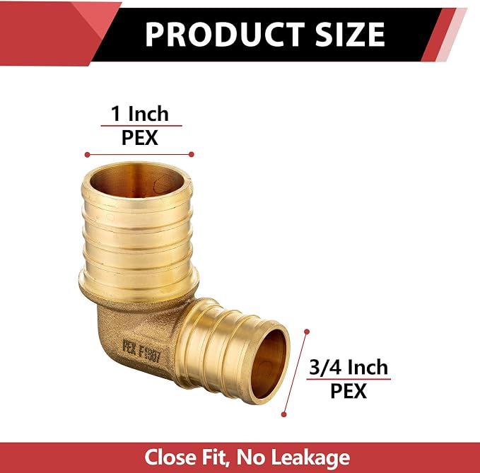 3PC EFIELD 3/4"x1" Pex Reducing Elbow Crimp Brass Fittings | - Image 2