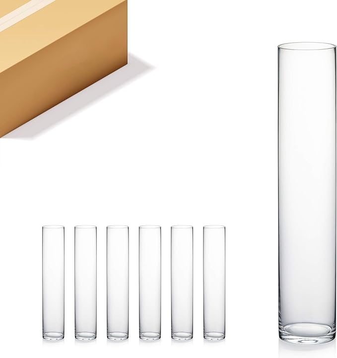 WGVI Quality Thick Weighted Tall Clear Cylinder Glass Vases, Flower Arrangement by WGVInternational-OpusGlassware