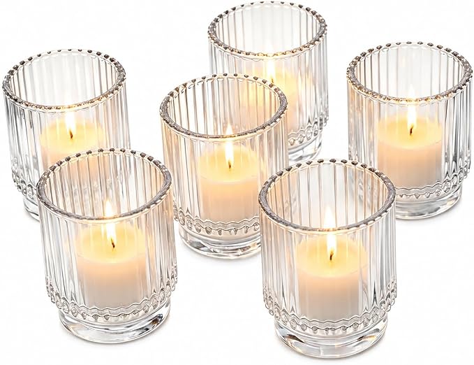 Kate Aspen Vintage Ribbed Red Glass Candle Holders Set of 6 by KateAspen