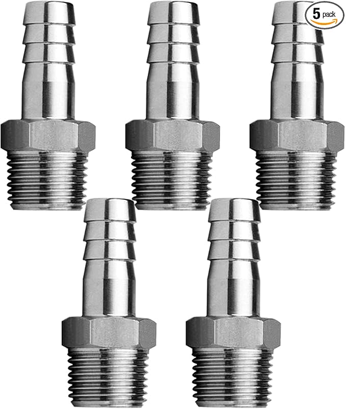 Stainless Steel Hose Barb Fitting 5/8" Hose Barb to 1/4" NPT Male Thread by Fitvell