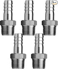 Stainless Steel Hose Barb Fitting 3/16" Hose Barb to 1/4" NPT Male Thread by Fitvell