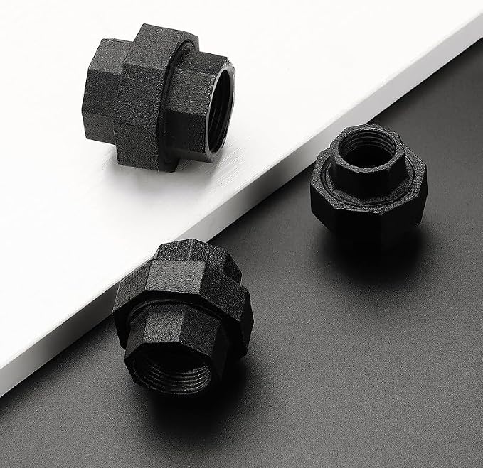 1/2" Black Pipe Fitting Union Home Expert 10 Pack | Malleable Cast Iron Pipe - Image 2