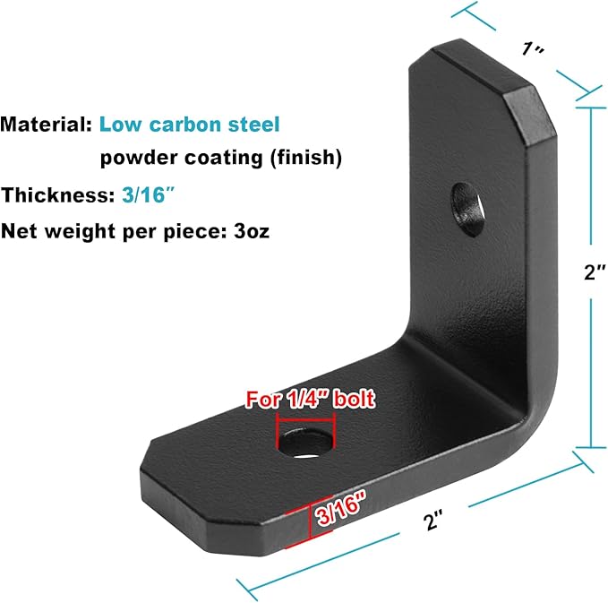 4 PCS 2" x 1" Heavy Duty L Angle Bracket, 6 Gauge - Image 2