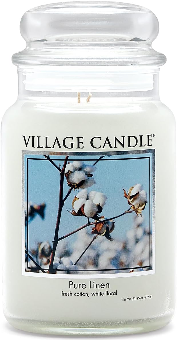 Village Candle Pure Linen Large Glass Apothecary Jar Scented Candle, 21.25 oz by VillageCandle