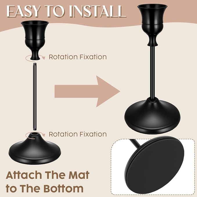 6PCS Brass Black Taper Candle Holders Set, Metal Candlestick Holders | Vintage - Image 3