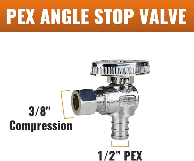 25-Pack Angle Stop Valve, 1/2" PEX x 3/8" OD Compression, 1/4 Turn | Brass - Image 2