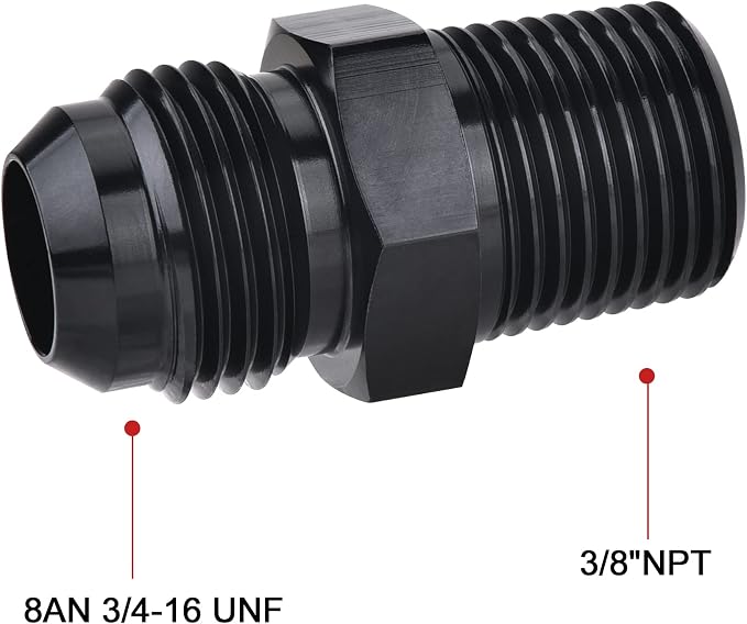 EVIL ENERGY 8AN Male to 3/8" NPT Fitting Straight Aluminum Black 2PCS - Image 2