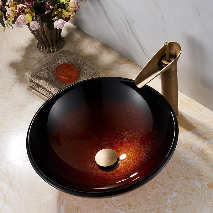REGALMIX Antique Brass Pop UP Drain, Bathroom Vessel Lavatory Vanity Faucet - Image 8