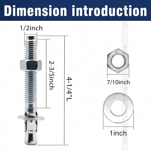 1/2 Concrete Anchors, 1/2 Wedge Anchors Bolts, 4-1/4" L, equipment bases - Image 2