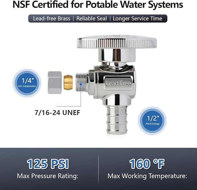 WiseWater Angle Stop Valve 1/2" PEX x 1/4" Compression | 1/4 Turn Shut Off Valve - Image 2