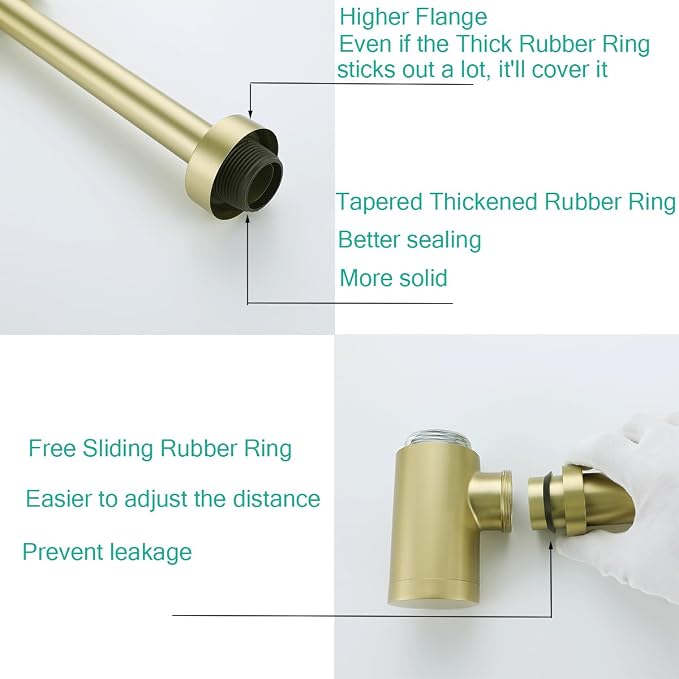 Brass Round Bottle P-Trap 1 1/4 Brushed Gold - Image 3