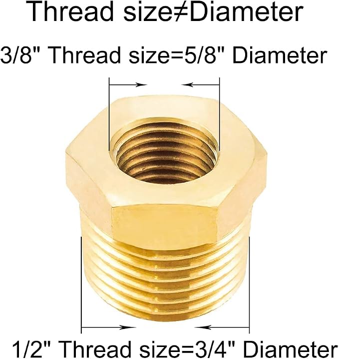 Joywayus 10Pcs Brass Reducing Hex Bushing 1/2" NPT Male to 3/8" NPT Female | - Image 2