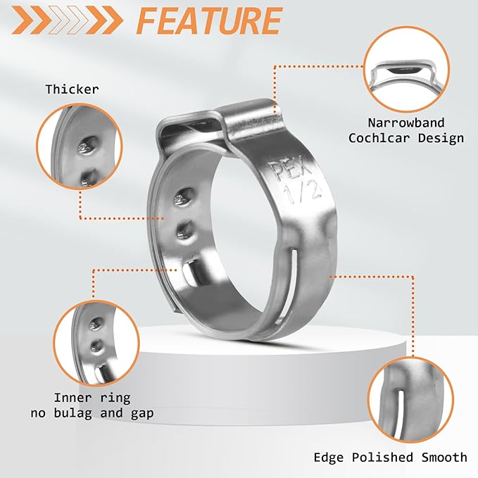 130PCS Stainless Steel Single Ear Hose Clamps 1/2 Inch PEX Cinch Clamps - Image 3