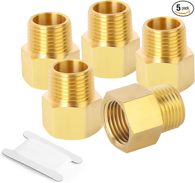 GASHER 5PCS Brass Pipe Fitting, 1/2-Inch Male Pipe x 1/2-Inch Female Pipe by GASHER