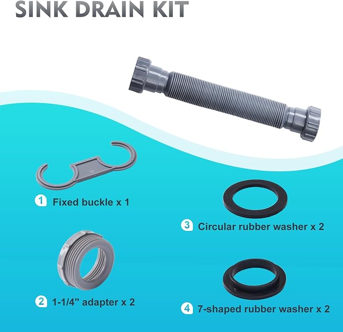 Sink Drain Kit with Expandable Flexible 9.6" to 27" P-trap, 1-1/2" or 1-1/4" - Image 3