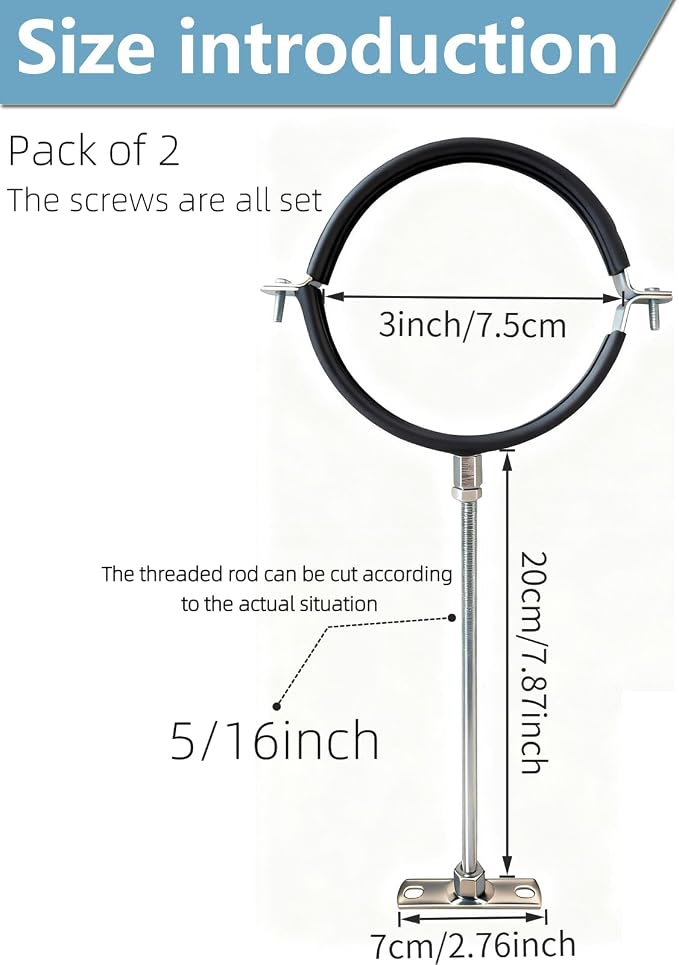 2 Sets Premium Adjustable Pipe Hanger Strap，Heavy Duty Galvanized Iron Stove - Image 2
