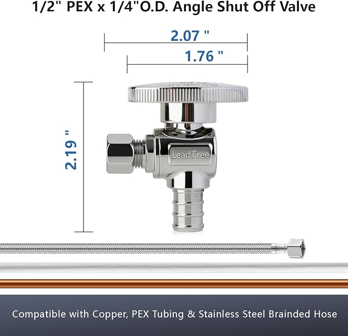 WiseWater Angle Stop Valve 1/2" PEX x 1/4" Compression | 1/4 Turn Shut Off Valve - Image 5