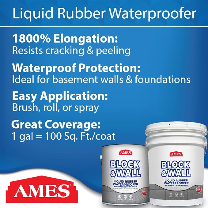 Ames Block & Wall™ Liquid Rubber Waterproofer Multi-Purpose Coating & Sealant - Image 2