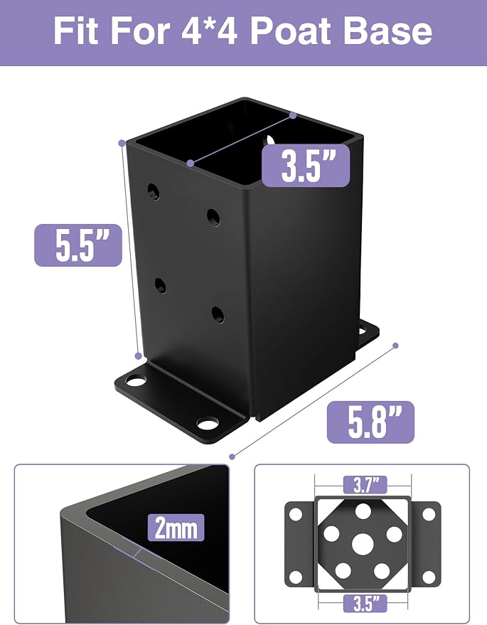 4 PCS Metal 4x4 Post Base, Inner Size 3.5"x3.5" Post Bracket | Heavy Duty - Image 3