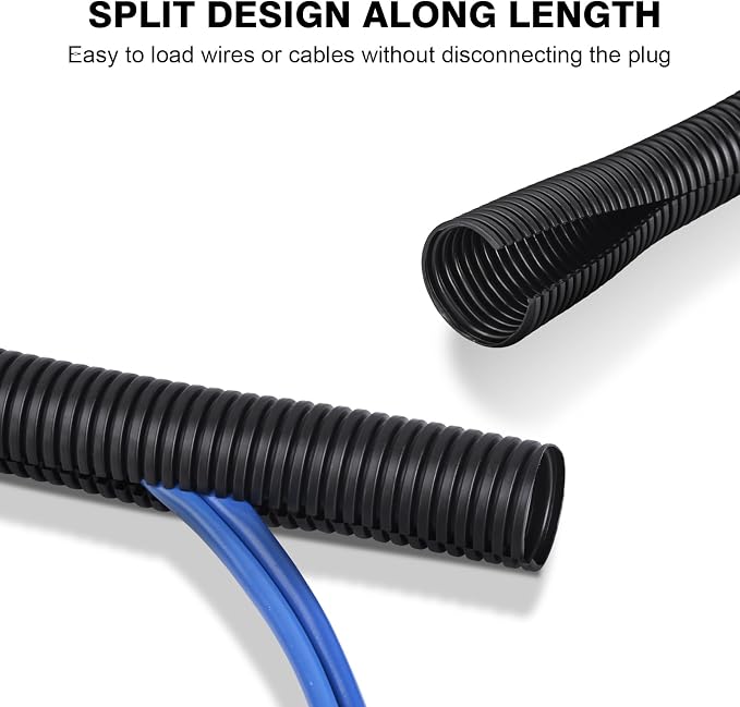 25FT - 1 Inch Split Wire Loom - Black | Easy to Install - Image 2