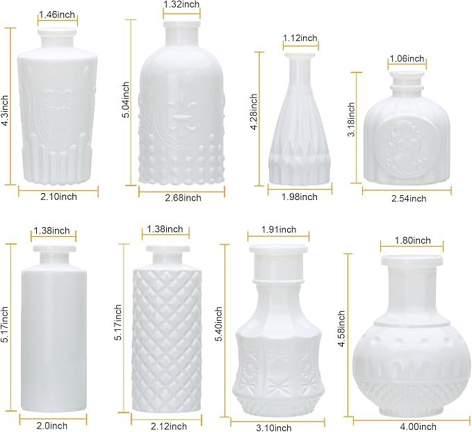 White Flower Vase Set, Glass Bud Vase in Bulk Set of 8 | Artistic and Cultural - Image 2