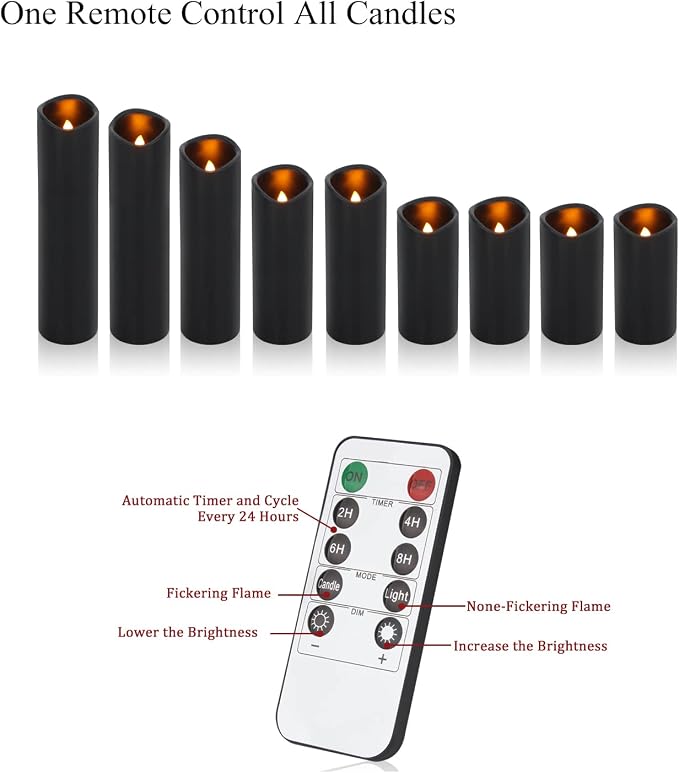 Flameless Candles Led Candles Pack of 9 Black Real Wax Battery Candles - Image 5