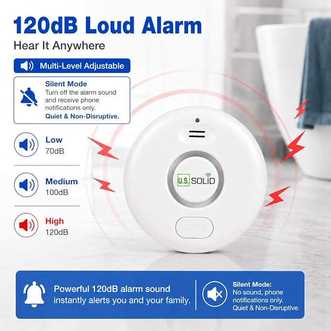 U.S. Solid WiFi Water Leak Detector, Tuya Smart App Flood Sensor Alarm - Image 3