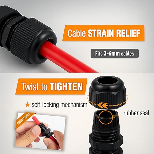 1/4" NPT Strain Relief Nylon Cord Grip Cable Glands - Image 5