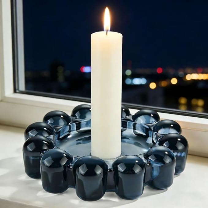 Black Bubble Glass Candle Dish – Modern Clear Glass Candle Holder - Image 5
