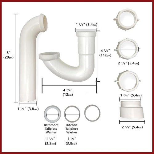 1 1/2" Sink P Trap, Fits 1 1/2" or 1 1/4" Tailpieces, - Image 2