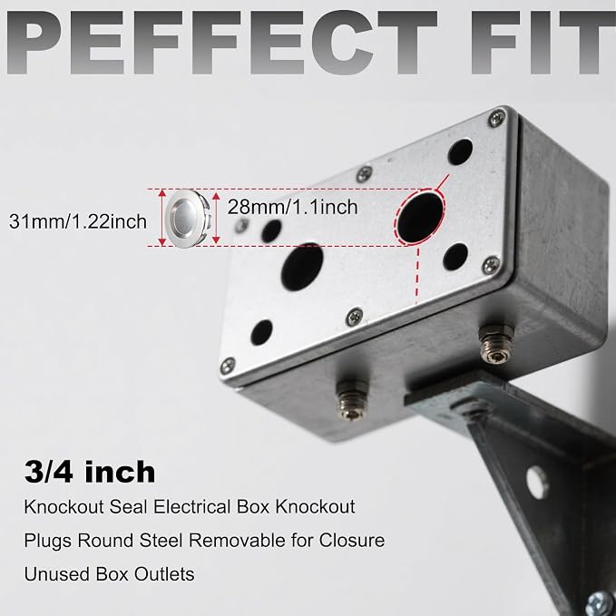 20 Pack 3/4" Knockout Seals, Galvanized Steel Electrical Box Plugs, Zinc-Plated - Image 2