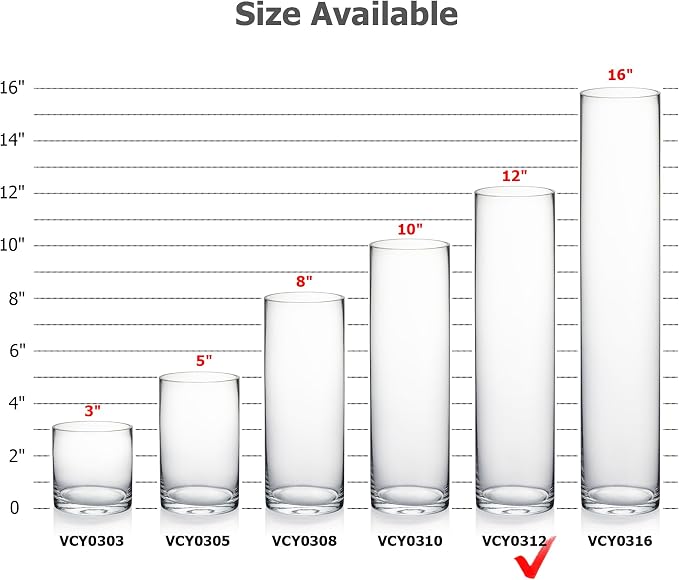 WGVI Quality Thick Weighted Clear Cylinder Glass Vases, Skinny Bud Vase Floral - Image 3