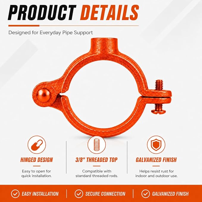 5 Pack 2-1/2 in. Hinged Split Ring Pipe Hanger, Tubing and Industrial Vintage - Image 3
