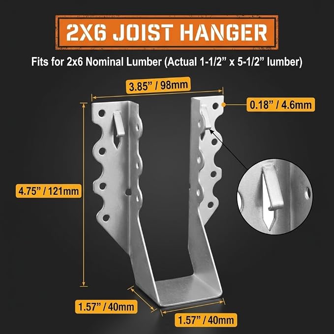 25 Pack 2x6 Joist Hangers, 18 Gauge Galvanized Face Mount | Wood connectors - Image 2