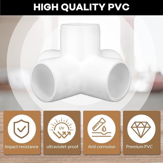 8-Pack 1 inch 5 Way PVC Fitting Elbow Furniture Grade Pipe Connector - Image 3