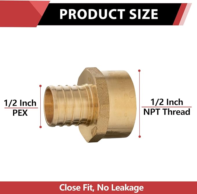 5 Pack EFIELD 1/2 Inch Pex x1/2 Inch Female NPT Adapter | PEX Barb Crimp Brass - Image 2