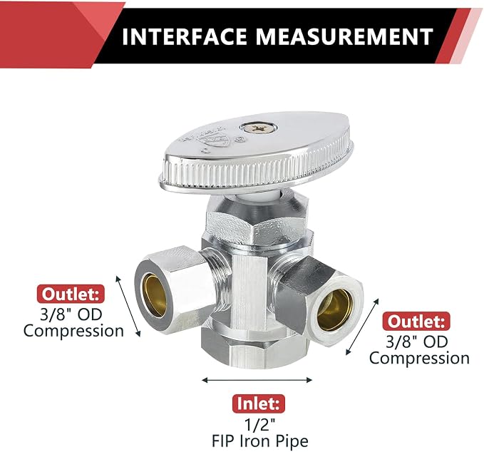 2PCS EFIELD Dual Compression Outlet Multi-Turn FIP Angle Stop Valve | 1/2" Fip - Image 2