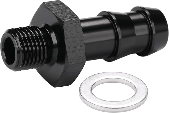 M10x1.0 Male Metric to 3/8 Barb Fuel Pump Outlet Adapter Fitting Aluminum Black - Image 4