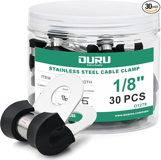 OURU 1/8 Inch Cable Clamps, Rubber Coated Insulated Clamps, 3mm | 304 Stainless by OURU