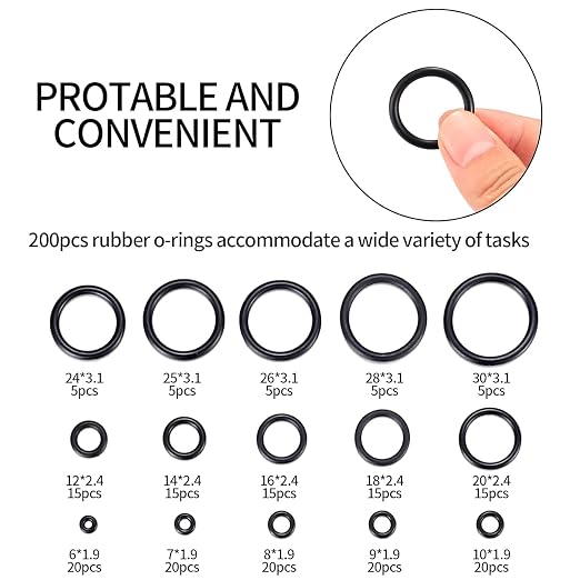 200 Pcs O Ring Assortment Kit, Rubber Washer Orings, Automotive, Air Gas - Image 2