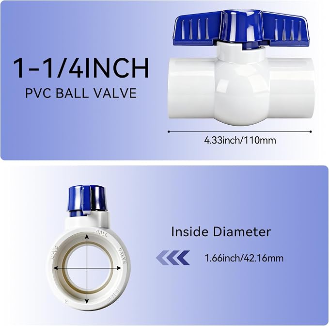 6 Pack PVC Ball Valve 1-1/4inch, PVC Water Pipe Shut Off Valve 1-1/4'' - Image 8