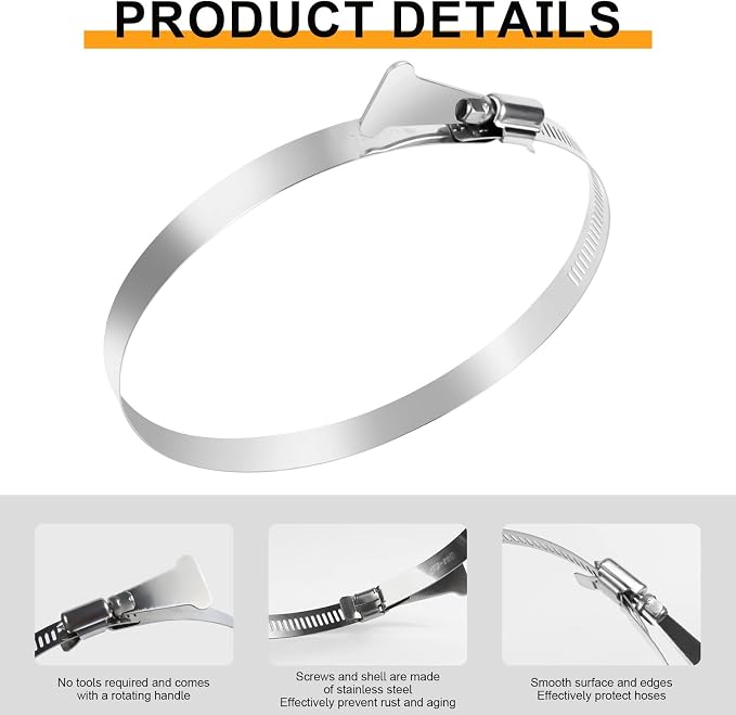2Pcs Dryer Vent Clamp 3 Inch, 304 Stainless Steel Worm Gear Dryer Hose Clamp - Image 4